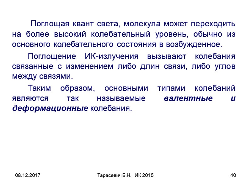 08.12.2017 Тарасевич Б.Н.  ИК 2015 40    Поглощая квант света, молекула